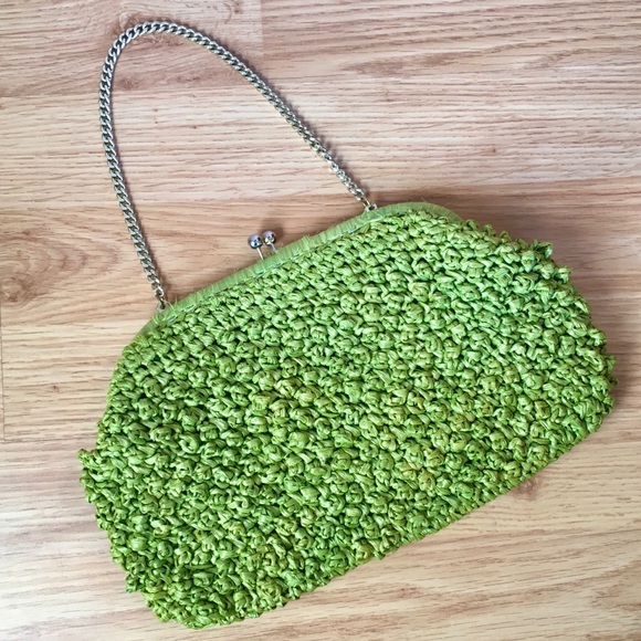 Vintage Handbags - Vintage Takahashi Green Straw Bag Purse Clutch